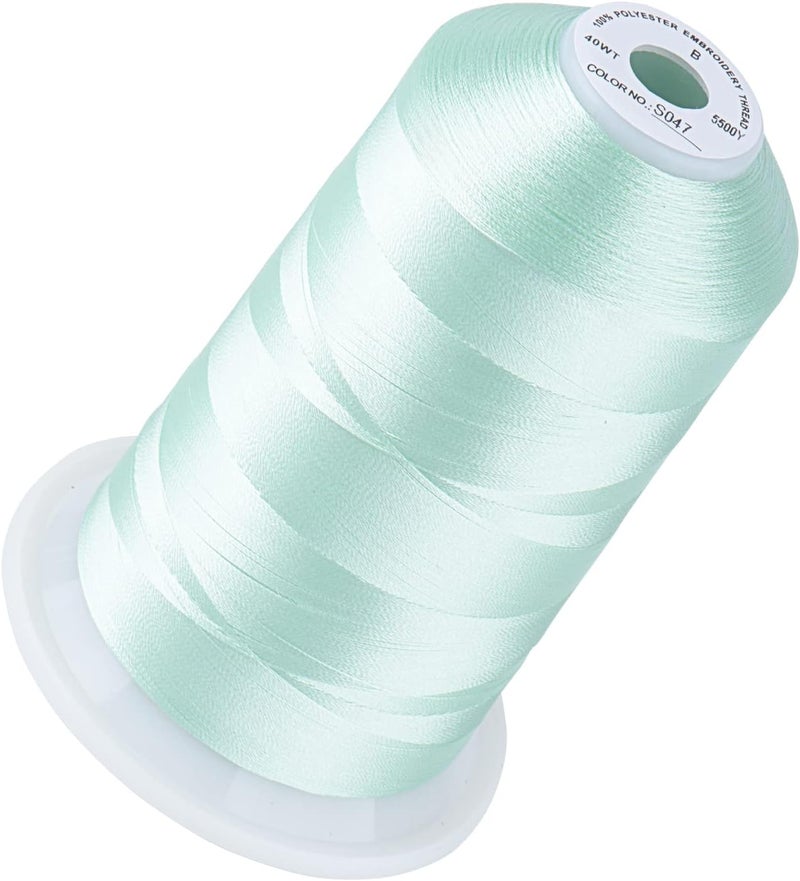simthread 5500Yds Embroidery Thread, 5000M High-Yardage 40WT 100% Polyester Thread – 170+ Vivid Colors, High-Speed Rated – Compatible with Brother, Singer, Janome & More - Light Seafoam S047 - Image 1